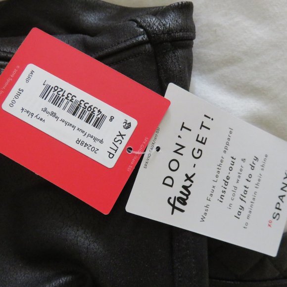NWT SPANX QUILTED FAUX LEATHER VERY BLACK LEGGINGS - Picture 9 of 10